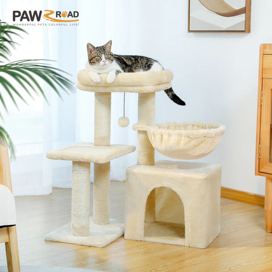 Cat Tree Tower for Indoor Cats - 2 Styles with Scratching Posts, Hammock, and Removable Top Perch - Grey