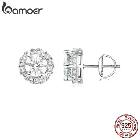 BAMOER Halo Moissanite Oorknopjes – 925 Sterling Zilveren Verlovingssieraden