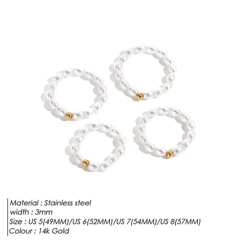 eManco Korean Imitation Pearl Minimalist Finger Ring - Elegant White Round Pearl Wedding Anniversary Gift