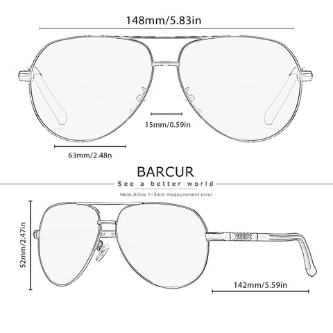 BARCUR Klassieke gepolariseerde zonnebril - UV400-verlooplens, unisex