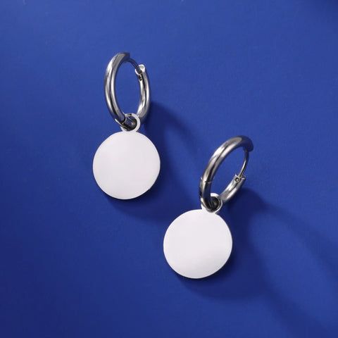 Skyrim Round Pendant Drop Earrings for Women - Minimalist Stainless Steel Hoop Jewelry Gift