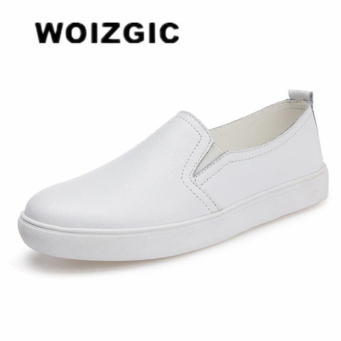 WOIZGIC Women's Genuine Leather White Loafers