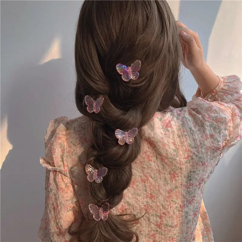 5Pcs Fashion Girls Transparent Butterfly Pink Hairpin Set - Heart Shape Hair Clips for Children and Women