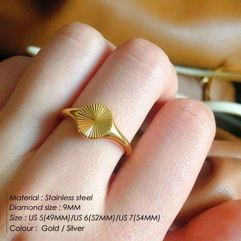 High Quality Wave Rings for Women - Minimalist Dainty Rays Texture Circle Ring in Stainless Steel