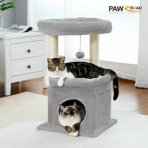 Gezellige kattenboomtoren voor binnenkatten met dubbele grote zitplaats en privéruimte