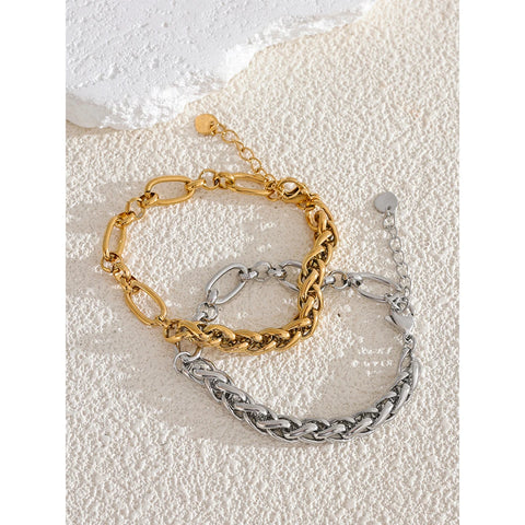 Yhpup Fashion Stainless Steel Metal Chain Statement Bracelet Bangle - 18K Gold Waterproof Plated Jewelry for Women