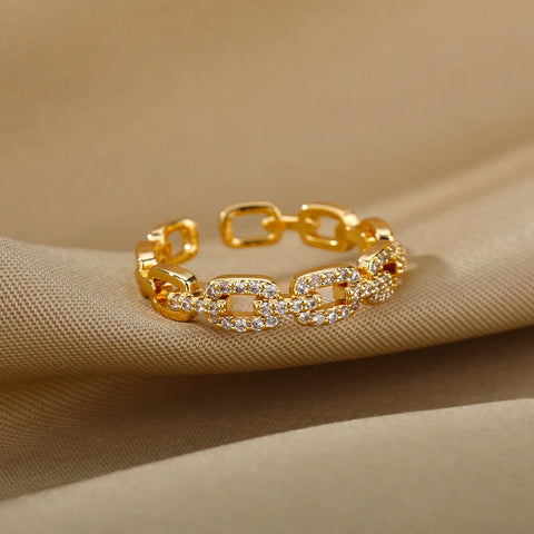 Classic Twist Chain Open Rings for Women - Zircon Stainless Steel Geometric Couple Ring