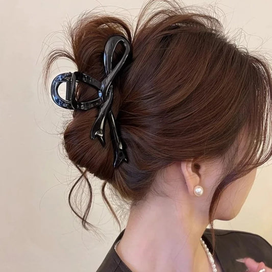 Glossy Acrylic Ribbon Bow Hair Claws - Stylish Hair Accessories for Women