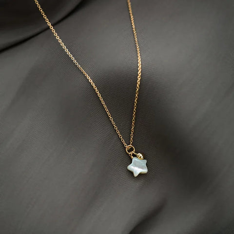 INZATT 925 Sterling Silver Shell Star Bead Pendant Choker Necklace