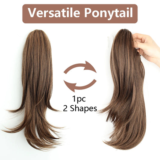 AZQUEEN Synthetic Long Wavy Ponytail Hair Extensions - Brown Black - 18 Inch