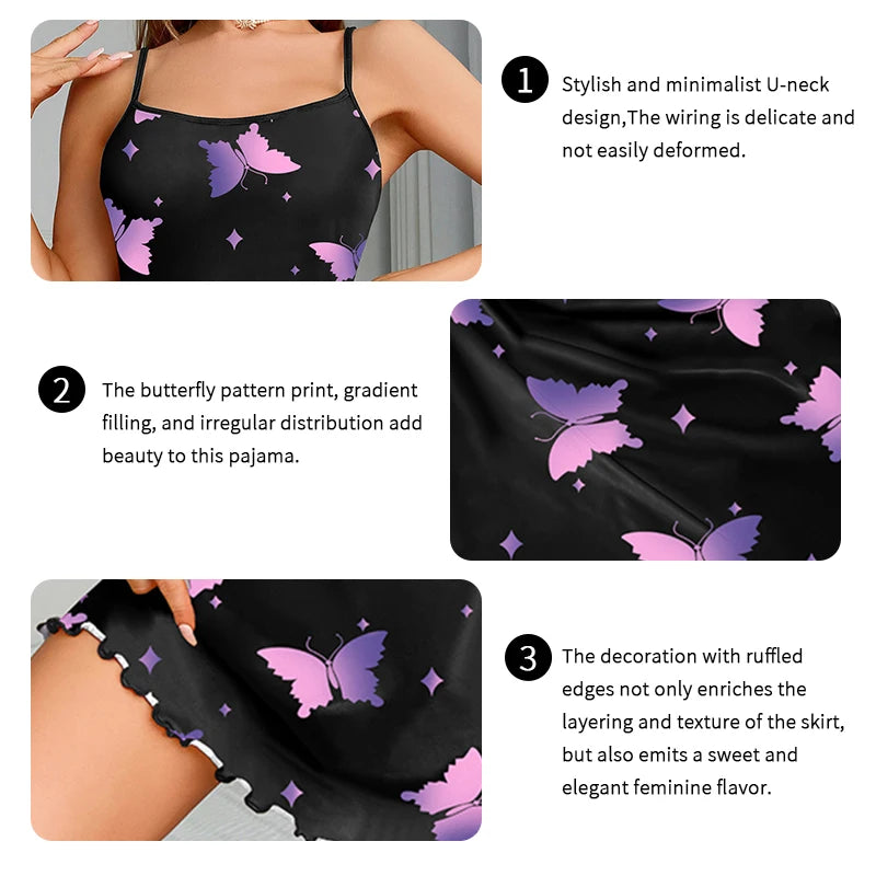 Women's Butterfly Print Backless Nightdress