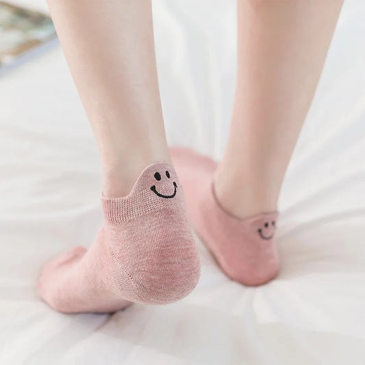 Happy Ladies Cartoon Smiley Face Ankle Socks - Comfortable & Breathable Boat Socks