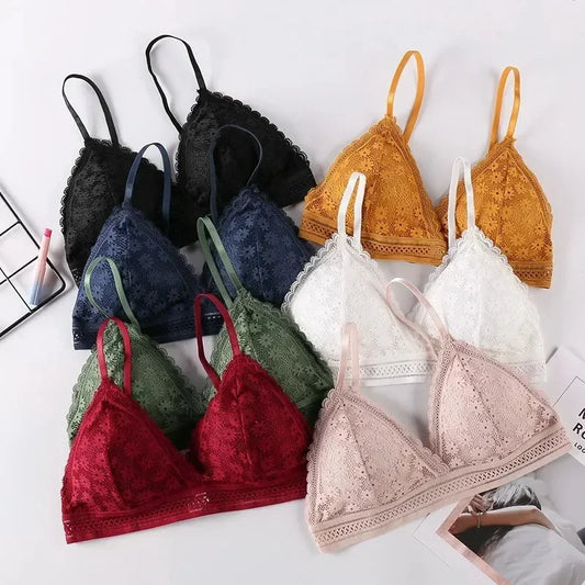 Floral Lace Bralette for Women - Push Up Wireless Lingerie with Removable Pads