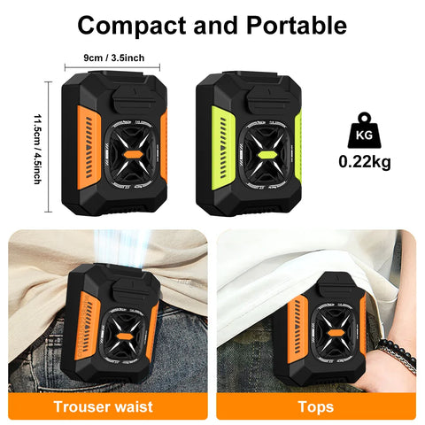 Portable Waist Fan: Outdoor Mini Clip Fan with 5000mAh Power Bank & LED Light