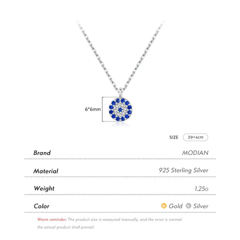 MODIAN Blauwe Oogketting - 925 Sterling Zilver