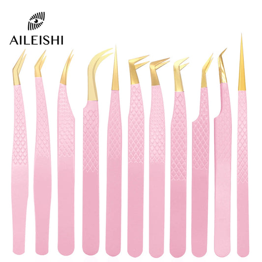 Pink Stainless Steel Eyelash Tweezers