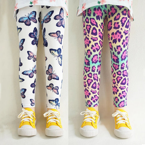 Girls' Floral Print Leggings for Spring & Autumn