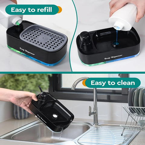 Multifunctionele zeepdispenser voor keuken en badkamer met sponshouder - ruimtebesparende organizer voor op het aanrecht