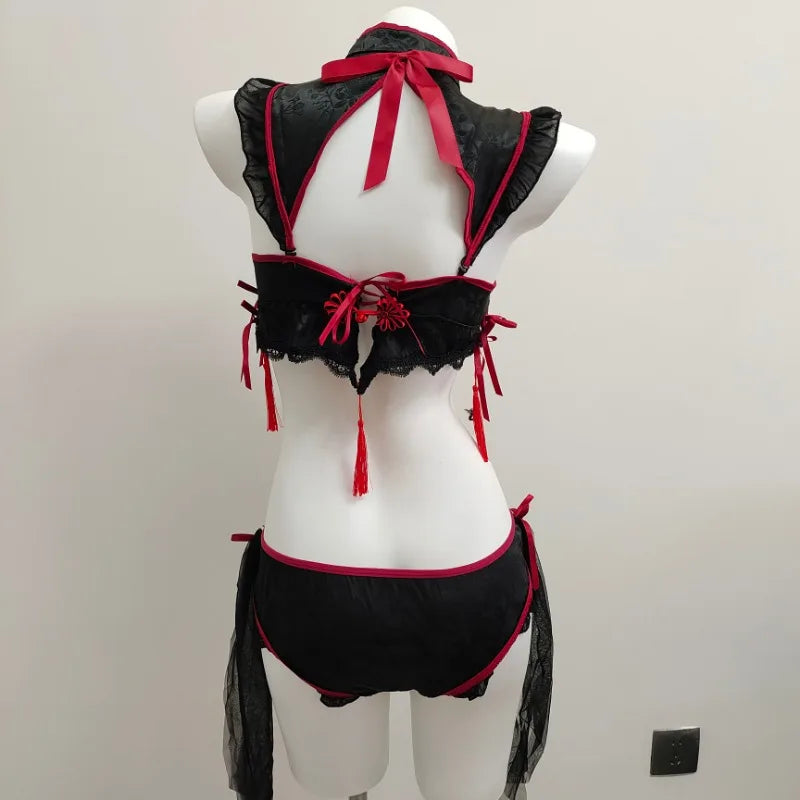 Gothic Vintage Cheongsam Lingerie Set
