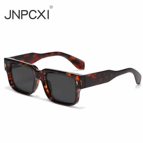 JNPCXI Retro Vierkante Zonnebril – Luipaardstreep &amp; Heldere Gradiënt UV400 Unisex Klinknagel Zonnebrillen