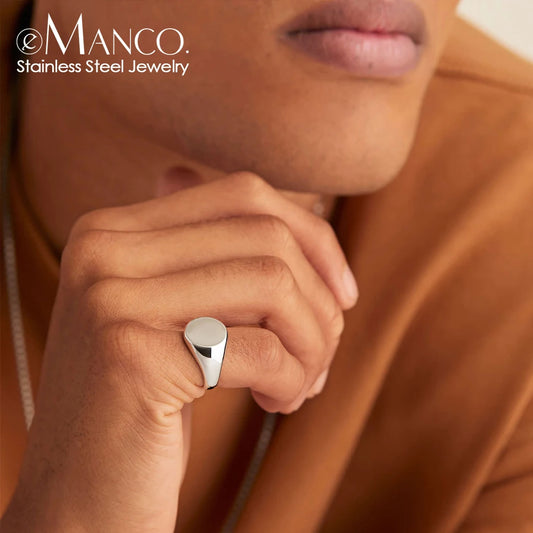 eManco Stainless Steel Punk Style Minimalist Round Ring - Gold Plated Women's Ring for Parties and Festivals