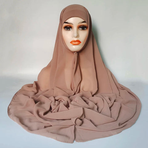 Women Muslim Chiffon Hijab with Cap Bonnet - Instant Scarf Headwrap
