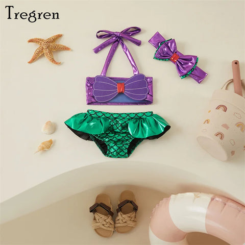 Tregren Toddler Mermaid Bikini Set with Headband