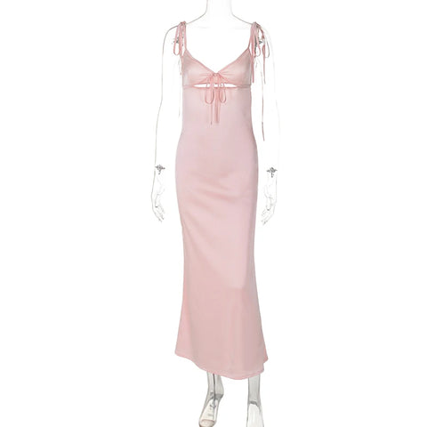 TARUXY V-hals cut-out lace-up spaghettibandjesjurk voor dames - Zomer strand lange jurk