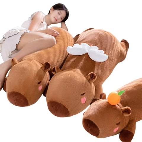 Giant Capybara Plush Toy – Stuffed with Angel Wings & Heart Cheeks, Hug Pillow for Napping & Décor