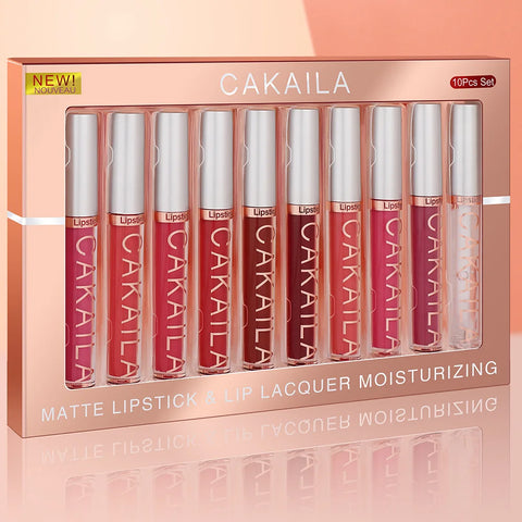 CAKAILA 10pcs/set Nude Lip Gloss Matte Velvet Lipstick