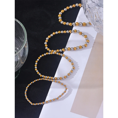Yhpup Handmade Waterproof Stainless Steel Beads Bracelet for Men - Gold Color Jewelry
