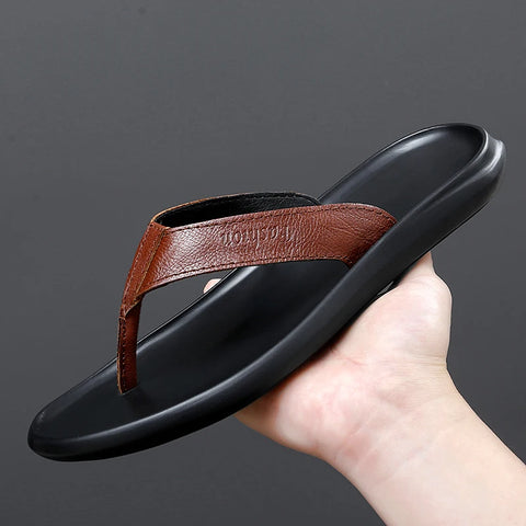 Fashion Men Flip Flops 2024 - Soft Bottom Non-slip Leather Sandals