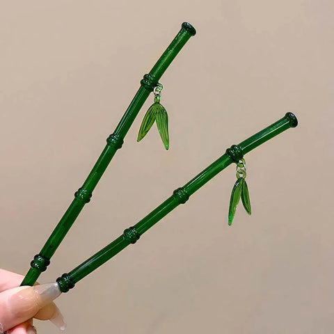 Vintage Imitation Jade Bamboo Leaf Hair Stick - Elegant Chinese Style Hairpin for Women