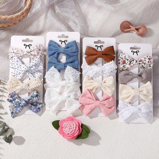 4Pcs/Set Floral Lace Hair Clip Set Girl Cute Bow FlowerTrimming Headwear Cartoon Hair Clips Hairpin Headdress Hair Accessories