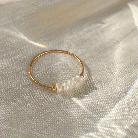 eManco Freshwater Pearl Gold-Plated Round Rings - Elegant Holiday Jewelry Gifts