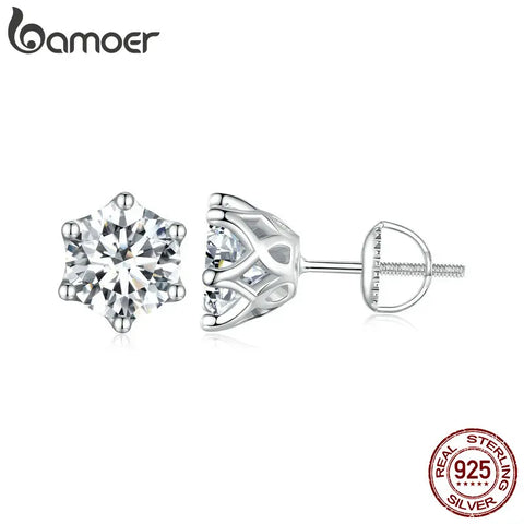 BAMOER Moissanite Stud Earrings – S925 Silver Round Cut