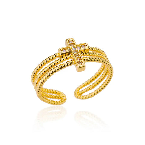 New Zircon Cross Rings for Women - Adjustable Stainless Steel Luxury Wedding Jewelry Gift 2025