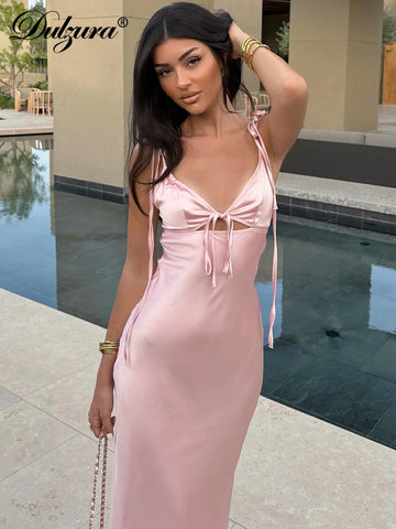 Dulzura Midi-jurk met spaghettibandjes en kant zonder rug voor dames - Perfect voor clubs, vakanties en avondfeestjes | Y2K Fashion Drop Shipping 