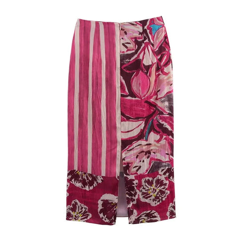 MUJER Print Satijnen Lange Rokken voor Dames - Hoge Taille Midi-rok