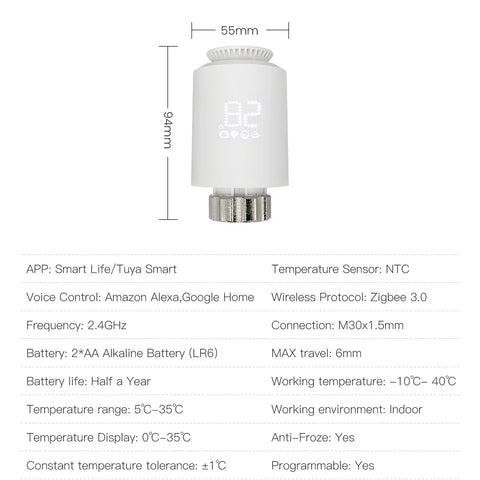 AVATTO Tuya ZigBee Smart TRV Thermostat