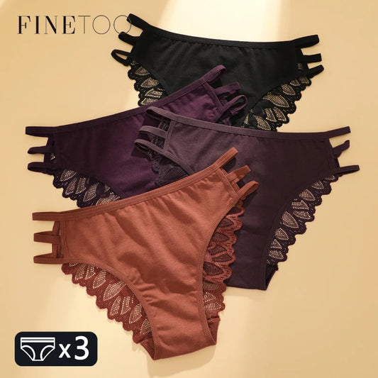 FINETOO 3Pcs Women's Lace Hollow Out Panties