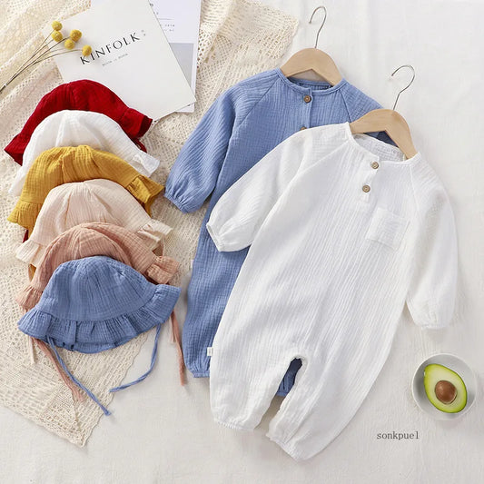 Muslin Baby Romper Hat Set