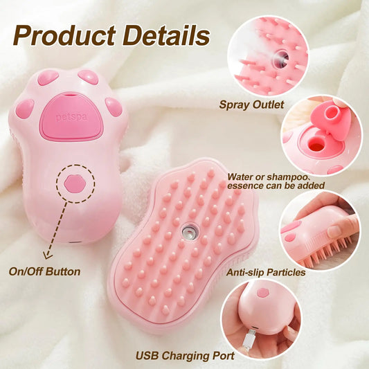 3-in-1 Electric Pet Brush - Cat & Dog Grooming with Spray & Massage