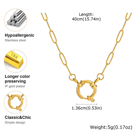 Elegant Paperclip Chain Choker Necklace for Women - Waterproof 18k Gold Plated Stainless Steel Pendant Jewelry