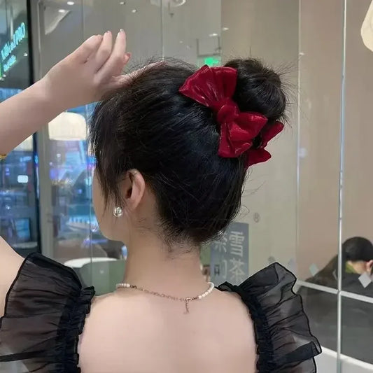 Elegant Sweet Bow Tie Hair Claw Clip - Velvet Ponytail Holder for Women