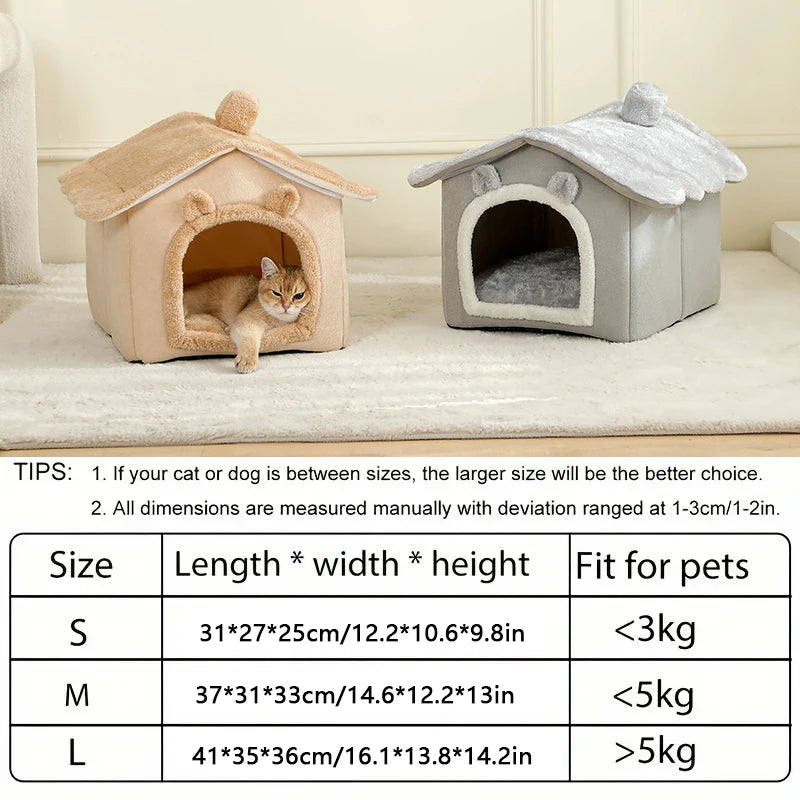 Foldable Pet House - Removable Washable Cat House & Puppy Cave for Small Pets