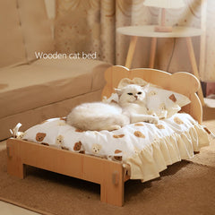 Wooden Cat and Dog Bed with Teddy Bear Pattern - Cozy Indoor Pet Furniture (20*11 inch)