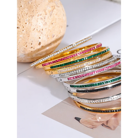 Yhpup Colorful Cubic Zirconia Stainless Steel Bracelet for Women - Luxury Fashion Jewelry