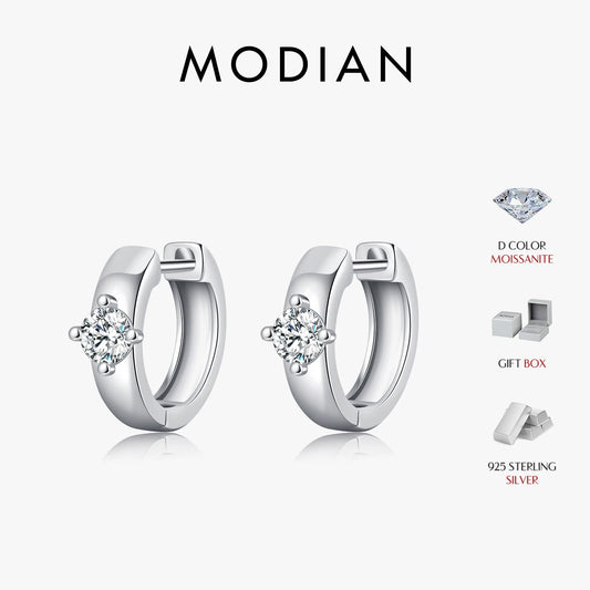 MODIAN Round Moissanite Ear Buckles - 925 Sterling Silver Engagement & Wedding Hoop Earrings