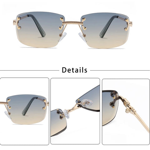 CATERSIDE Randloze Punk Rechthoekige Gradiënt Zonnebril – Luxe Metalen UV400 Unisex Sportzonnebril